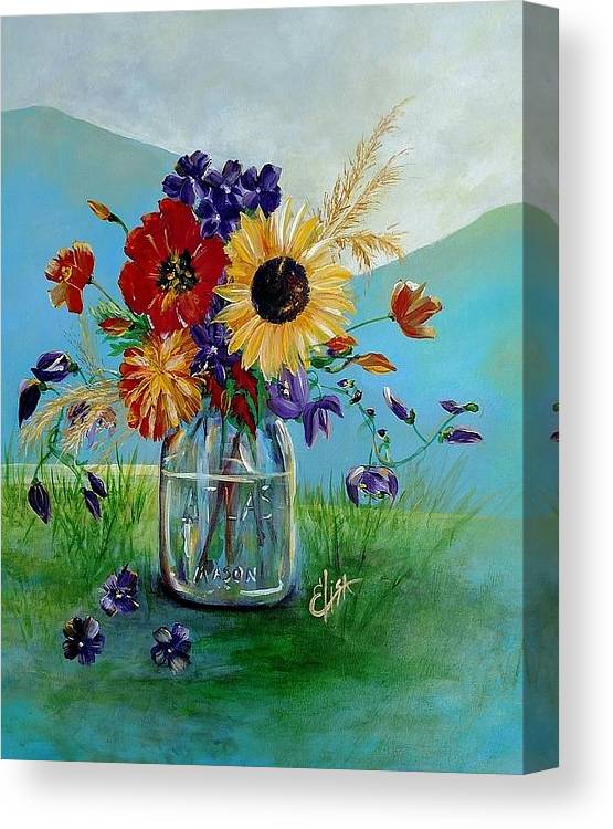 Flowers in a Mason Jar - Canvas Print