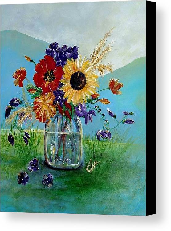 Flowers in a Mason Jar - Canvas Print