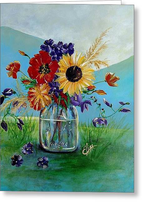 Flowers in a Mason Jar - Greeting Card