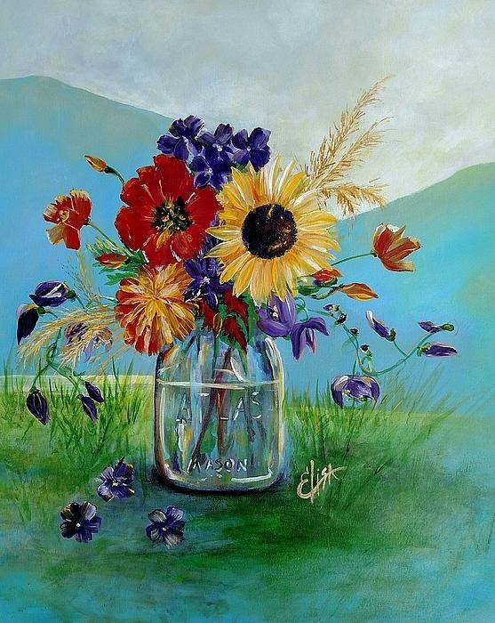 Flowers in a Mason Jar - Art Print