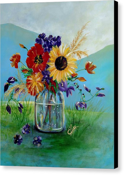 Flowers In A Mason Jar - Canvas Print