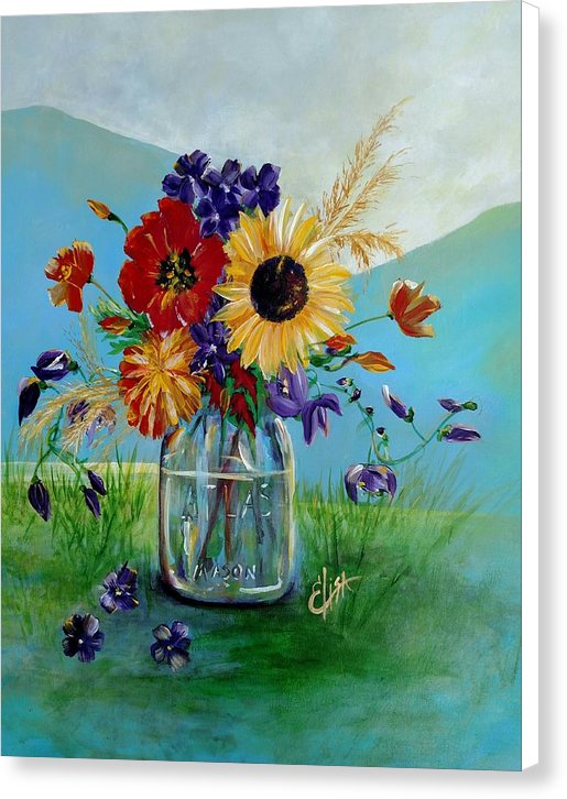 Flowers In A Mason Jar - Canvas Print