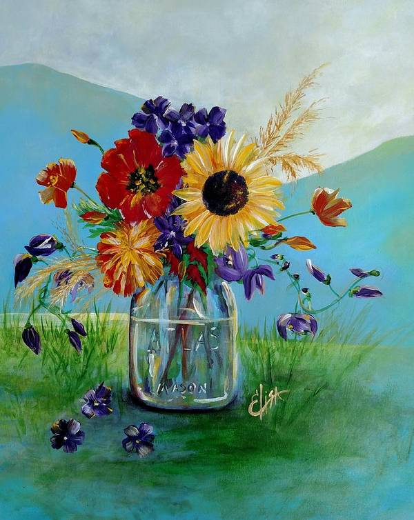 Flowers in a Mason Jar - Art Print