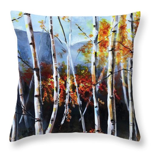 White Birch Tree Mountain Landscape - Throw Pillow