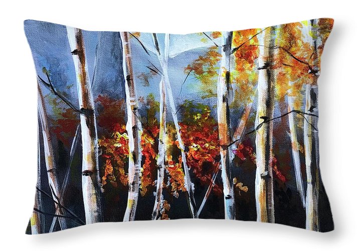 White Birch Tree Mountain Landscape - Throw Pillow